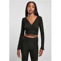 Дамска блуза в черен цвят Urban Classics Rib Wrapped Longsleeve