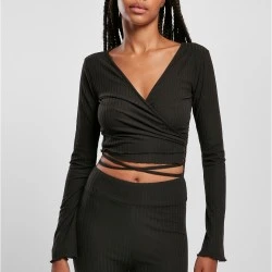 Дамска блуза в черен цвят Urban Classics Rib Wrapped Longsleeve