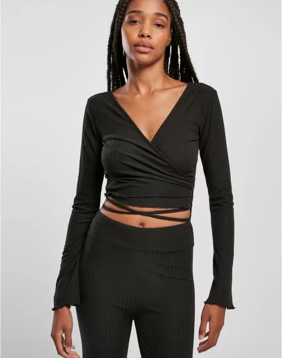 Дамска блуза в черен цвят Urban Classics Rib Wrapped Longsleeve, Блузи - Hoodstyle.bg