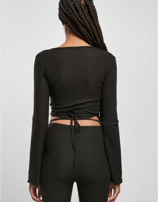Дамска блуза в черен цвят Urban Classics Rib Wrapped Longsleeve, Блузи - Hoodstyle.bg