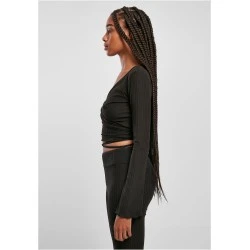 Дамска блуза в черен цвят Urban Classics Rib Wrapped Longsleeve