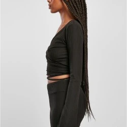 Дамска блуза в черен цвят Urban Classics Rib Wrapped Longsleeve