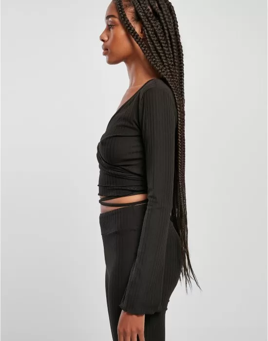 Дамска блуза в черен цвят Urban Classics Rib Wrapped Longsleeve, Блузи - Hoodstyle.bg