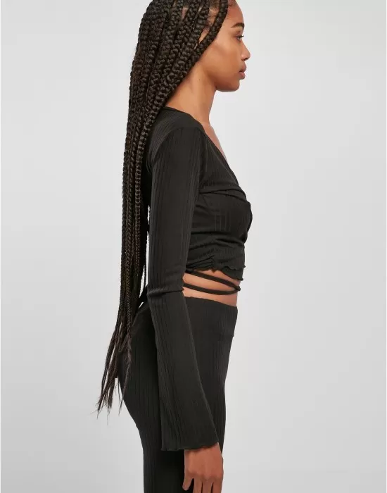 Дамска блуза в черен цвят Urban Classics Rib Wrapped Longsleeve, Блузи - Hoodstyle.bg