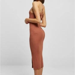 Дамска рокля в кафяв цвят Urban Classics Ladies Midi Rib Knit Crossed Back Dress