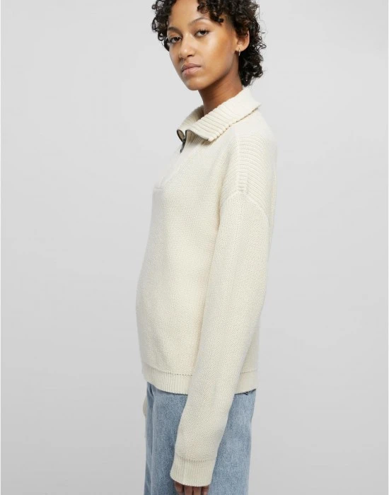 Дамска плетена блуза в цвят пясък Urban Classics Oversized Troyer, Блузи - Hoodstyle.bg