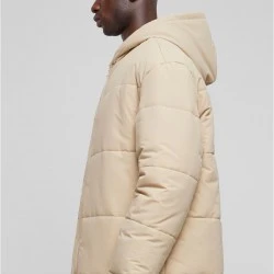 Мъжко яке в цвят пясък Urban Classics Hooded Block Puffe
