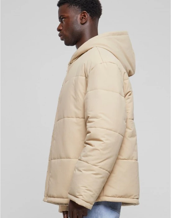 Мъжко яке в цвят пясък Urban Classics Hooded Block Puffe, Зимни якета - Hoodstyle.bg