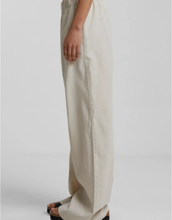 Дамски панталон в цвят екрю Urban Classics Linen Mixed Wide, Панталони - Hoodstyle.bg