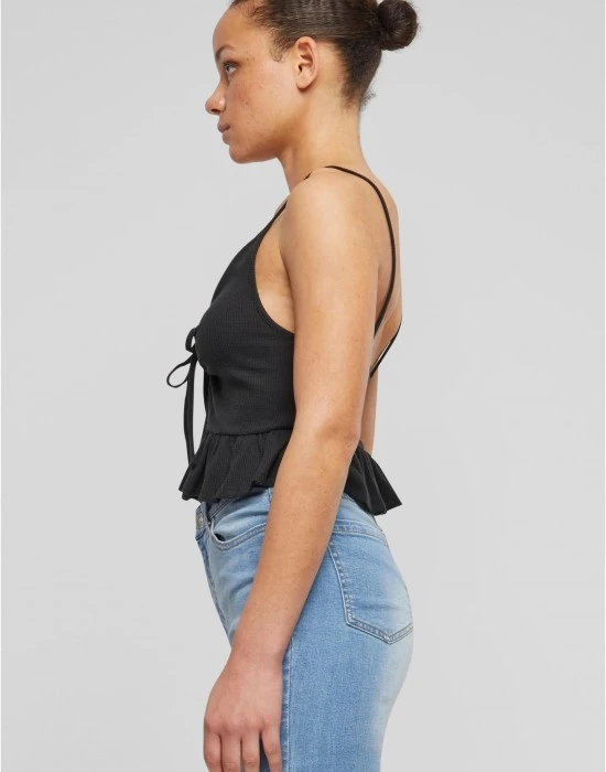 Дамски топ в черен цвят Urban Classics Ladies Waffle Pique Ruffle, Топове - Hoodstyle.bg