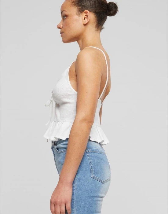 Дамски топ в бял цвят Urban Classics Ladies Waffle Pique Ruffle, Топове - Hoodstyle.bg