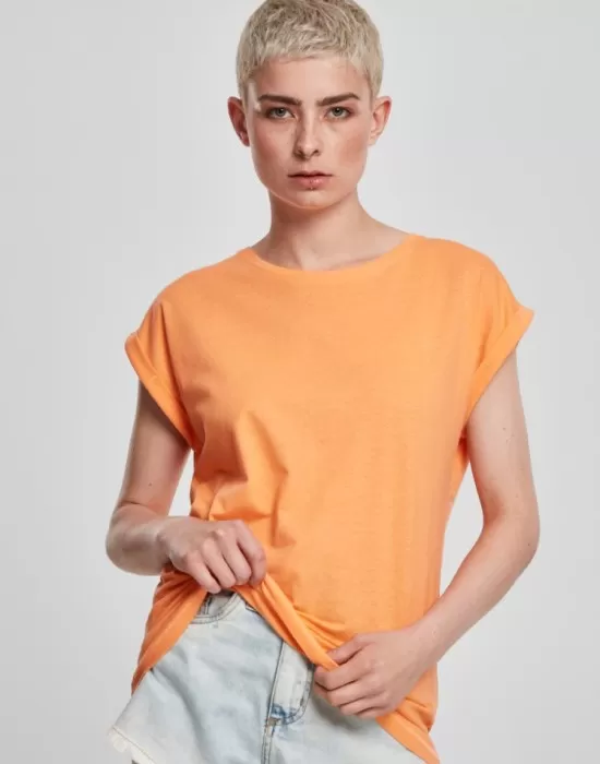 Дамска тениска в оранжев цвят Urban Classics Ladies Extended Shoulder Tee papaya, Тениски - Hoodstyle.bg