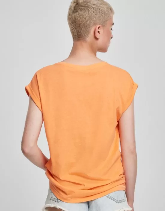 Дамска тениска в оранжев цвят Urban Classics Ladies Extended Shoulder Tee papaya, Тениски - Hoodstyle.bg