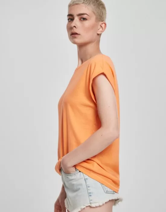 Дамска тениска в оранжев цвят Urban Classics Ladies Extended Shoulder Tee papaya, Тениски - Hoodstyle.bg