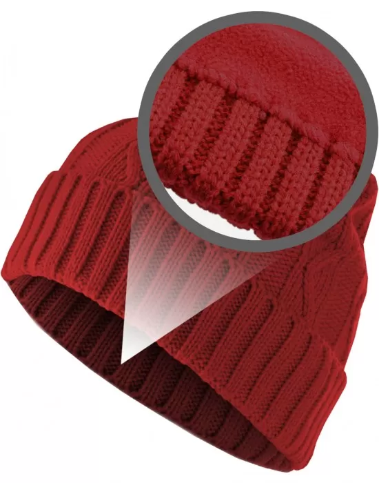 Бийни шапка в червен цвят MSTRDS Beanie Cable Flap, Шапки бийнита - Hoodstyle.bg