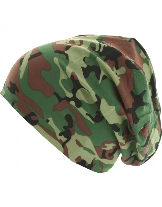 Бийни шапка с две лица в зелен камуфлаж MSTRDS Printed Jersey Beanie, Шапки бийнита - Hoodstyle.bg