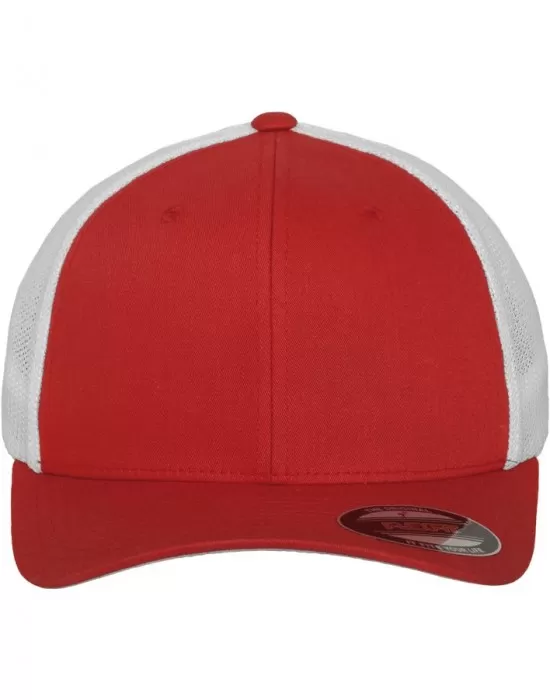 Шапка с козирка в червено и бяло Flexfit Mesh Trucker, Шапки с козирка - Hoodstyle.bg