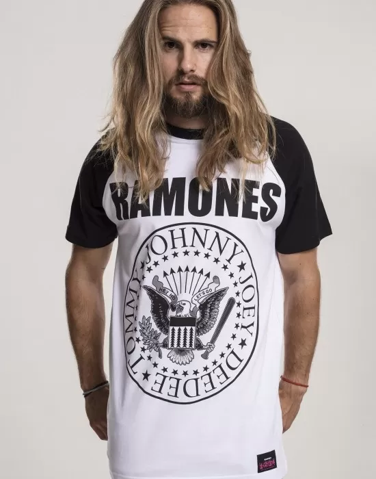 Мъжка тениска MERCHCODE Ramones Circle в бяло и черно, Тениски - Hoodstyle.bg