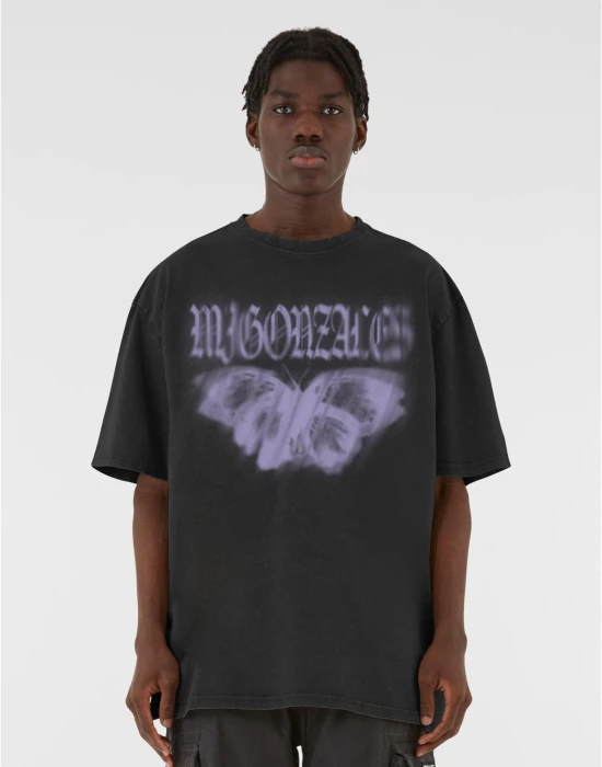 MJG Heavy Oversized Acid Washed Tee - BUTTERFLY ILLUSION black XXL