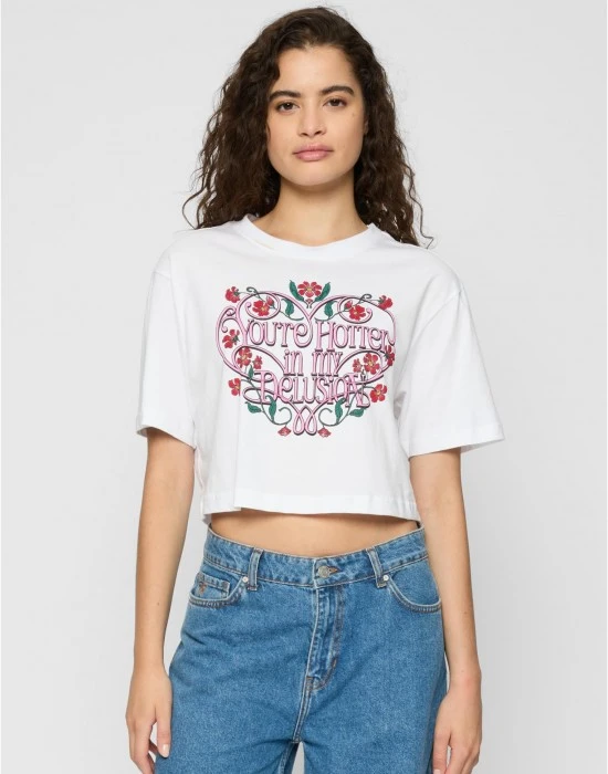 Дамска тениска в бял цвят Miss Tee Hotter Delusion Ladies Short Overized, Тениски - Hoodstyle.bg