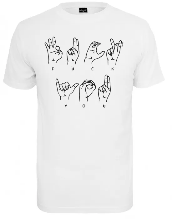 Мъжка тениска FU Sign Language в бял цвят, Тениски - Hoodstyle.bg