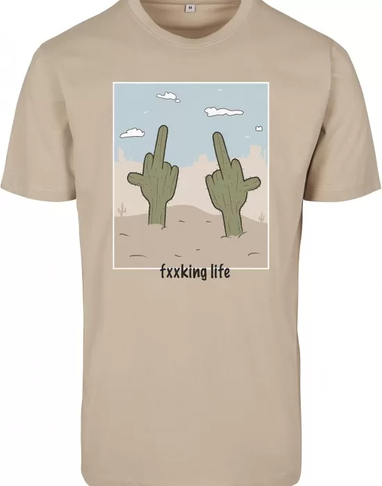 Мъжка тениска Mister Tee Fucking Life в пясъчен цвят, Тениски - Hoodstyle.bg