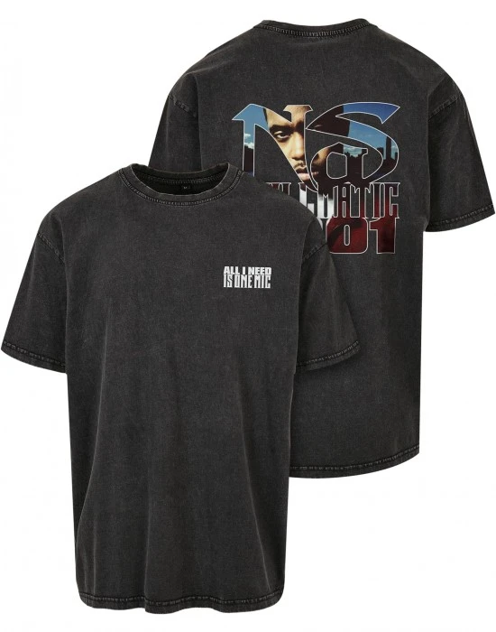 Мъжка тениска в черен цвят Mister Tee Nas Stillmatic Acid Washed Oversize, Овърсайз - Hoodstyle.bg