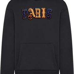 Paris Wording Patch Style Fluffy Hoody black XXL