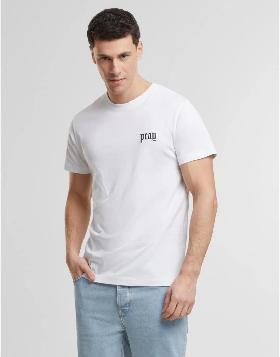 Тениска Pray Old English Wording EMB Tee white XXL