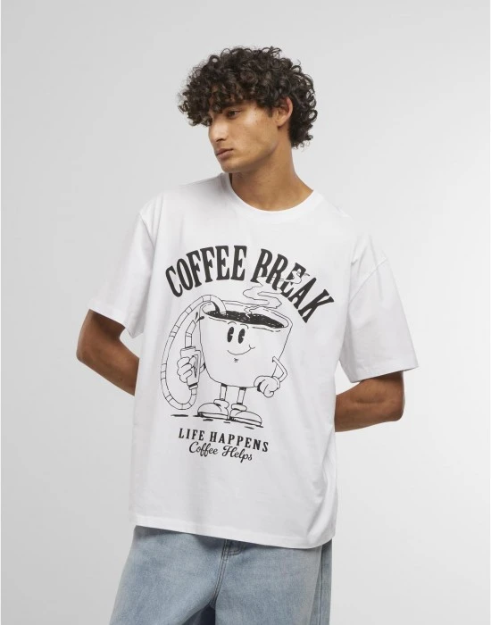 Тениска Life Happens Coffee Helps Oversize Tee white XXL