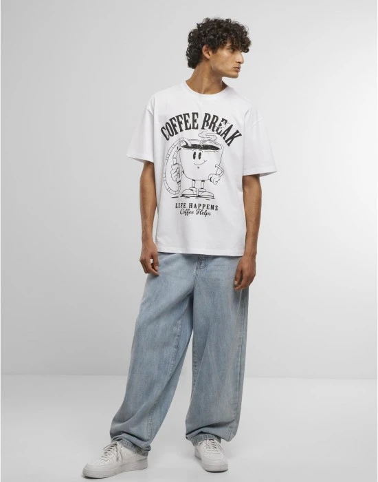 Тениска Life Happens Coffee Helps Oversize Tee white XXL