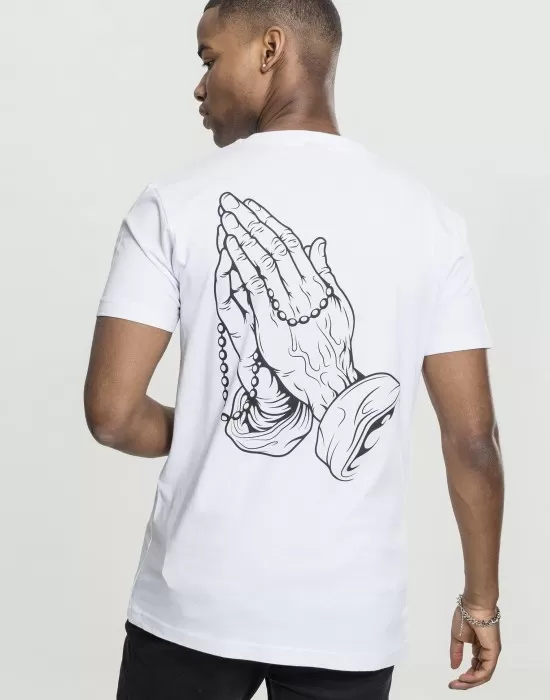 Мъжка тениска Mister Tee Pray Hands в бял цвят, Тениски - Hoodstyle.bg