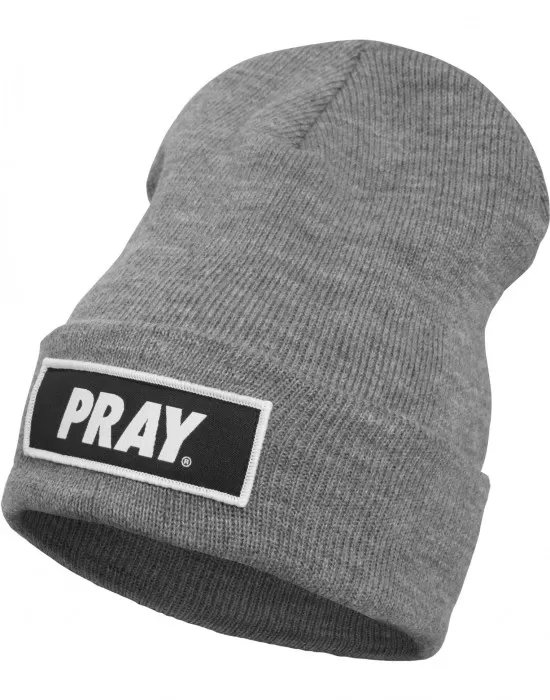 Мъжка зимна шапка бийни Mister Tee Pray в сив цвят, Шапки бийнита - Hoodstyle.bg
