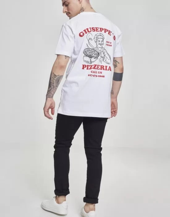 Мъжка тениска Mister Tee Giuseppes Pizzeria в бял цвят, Тениски - Hoodstyle.bg
