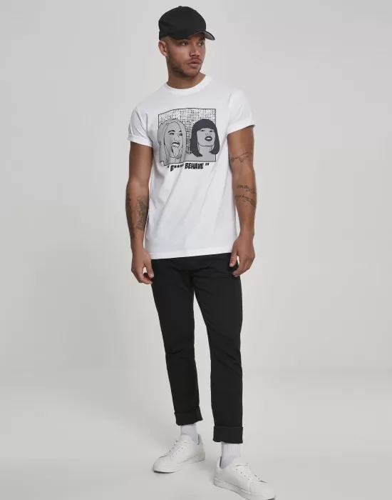 Мъжка тениска Mister Tee B**** Behave в бял цвят, Тениски - Hoodstyle.bg