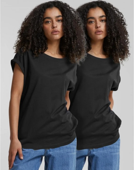 2 Броя Изчистени Дамски ТенискиPre-Pack Ladies Extended Shoulder Tee 2-Pack black XXL