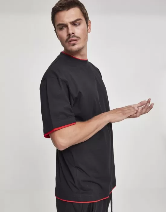 Мъжка тениска с цветни маншети Urban Classics Tall в черно blk/red, Тениски Tall Tees - Hoodstyle.bg