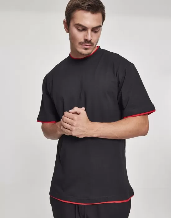 Мъжка тениска с цветни маншети Urban Classics Tall в черно blk/red, Тениски Tall Tees - Hoodstyle.bg