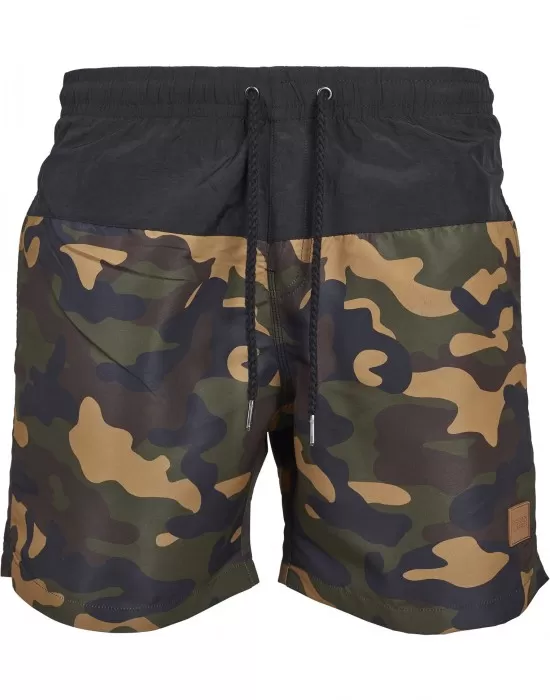 Мъжки бански в черно и камуфлажен цвят Urban Classics Block, Къси панталони - Hoodstyle.bg