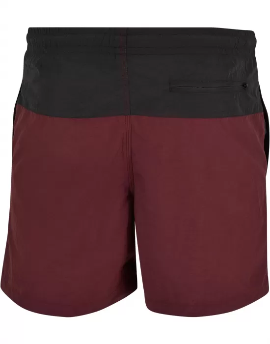 Мъжки плувни шорти в тъмночервен цвят Urban Classics Block Swim Shorts
