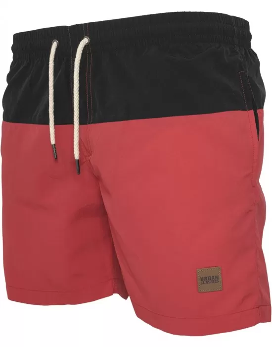 Мъжки бански в червено и черно Urban Classics Block, Къси панталони - Hoodstyle.bg
