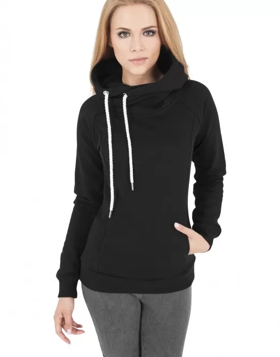 Дамски суичър в черно Urban Classics Raglan High Neck Hoody, Суичъри - Hoodstyle.bg