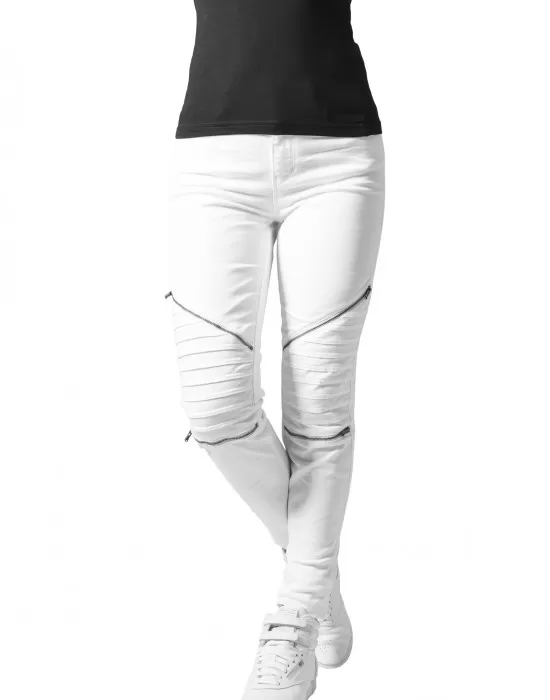 Дамски панталон в бяло Urban Classics Ladies Stretch Biker Pants, Панталони - Hoodstyle.bg