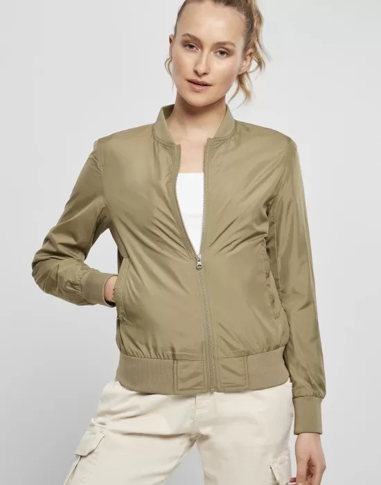 Дамско тънко яке тип бомбър в каки цвят Urban Classics khaki, Якета - Hoodstyle.bg