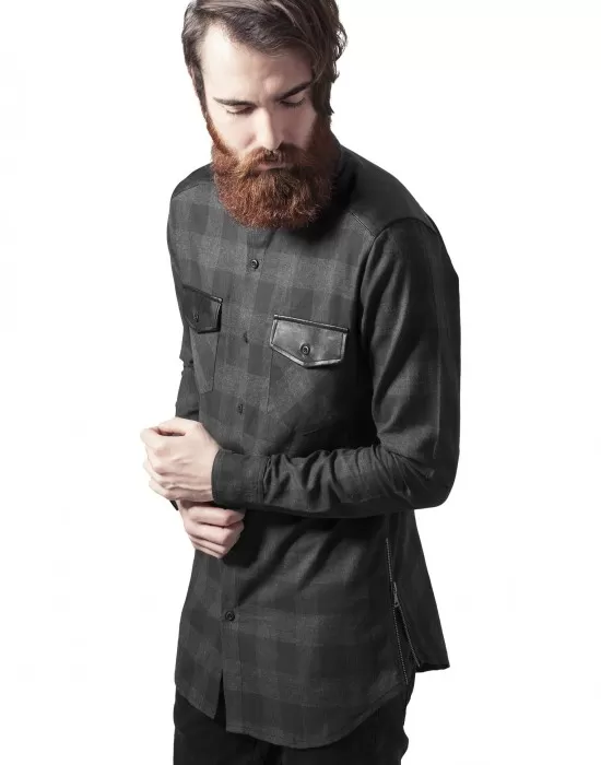Мъжка карирана риза с кожени детайли Urban Classics blk/red blk/cha, Ризи - Hoodstyle.bg