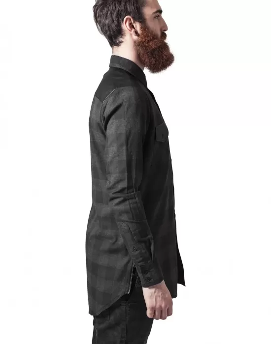 Мъжка карирана риза с кожени детайли Urban Classics blk/red blk/cha, Ризи - Hoodstyle.bg