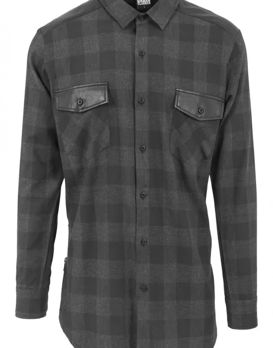 Мъжка карирана риза с кожени детайли Urban Classics blk/red blk/cha, Ризи - Hoodstyle.bg