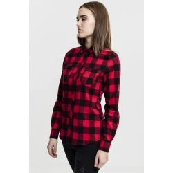 Дамска карирана риза в черно и червено Urban Classics Ladies Turnup Checked Flanell Shirt