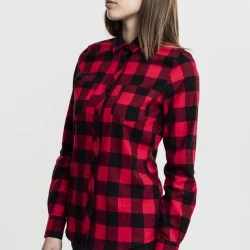 Дамска карирана риза в черно и червено Urban Classics Ladies Turnup Checked Flanell Shirt