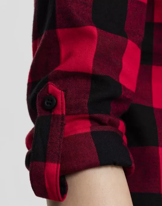 Дамска карирана риза в черно и червено Urban Classics Ladies Turnup Checked Flanell Shirt, Блузи - Hoodstyle.bg